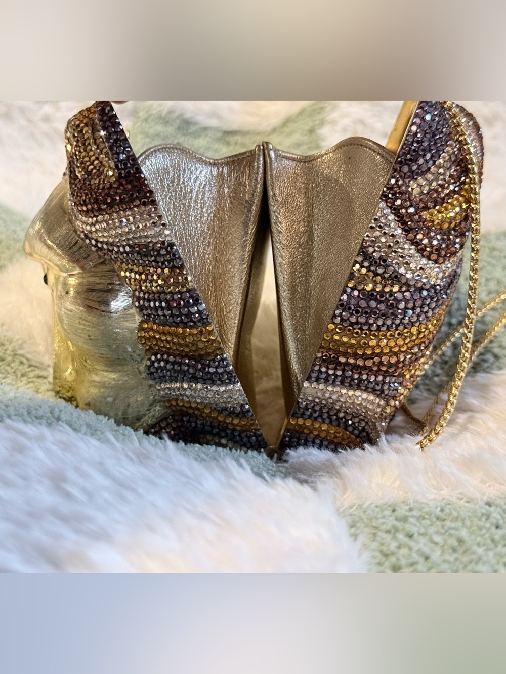 Judith Leiber Crystal Lion Head Miniaudière Swarovski Clutch with Full Set - Picture 6 of 13